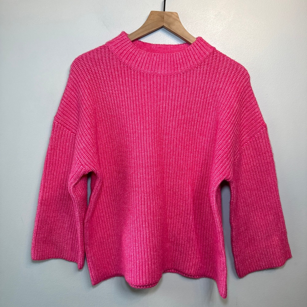 Nicole Miller Women's Hot Pink Chunky Rib Mock Neck Sweater Women's Medium